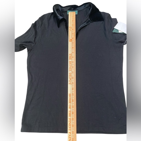 Vtg 90s Preppy black stretch knit velvet collar long sleeve Polo Top - Picture 5 of 8